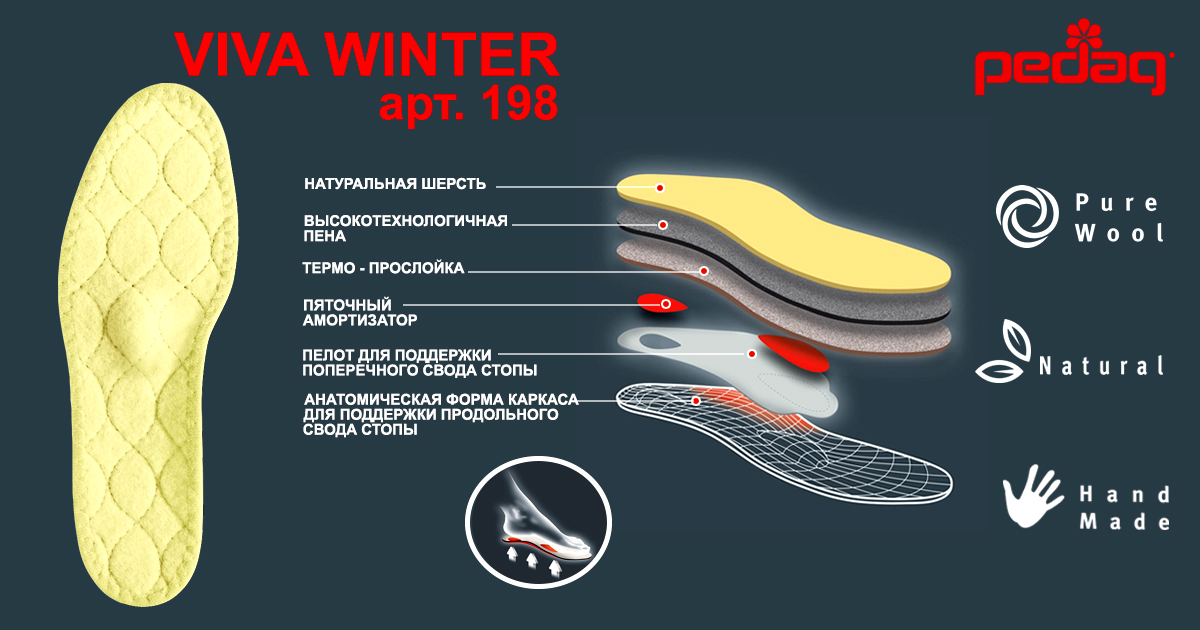 Зимняя ортопедическая стелька-супинатор Viva Winter арт. 198, Pedag (Германия), изображение - 1